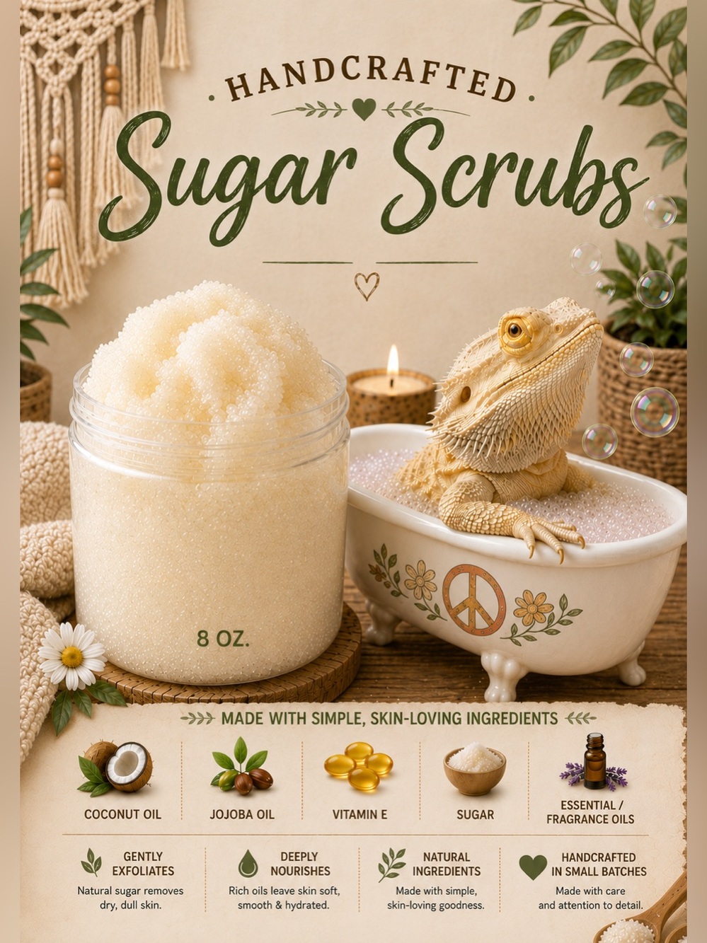 Handcrafted Sugar Scrubs 8oz. - Picture 1 of 6